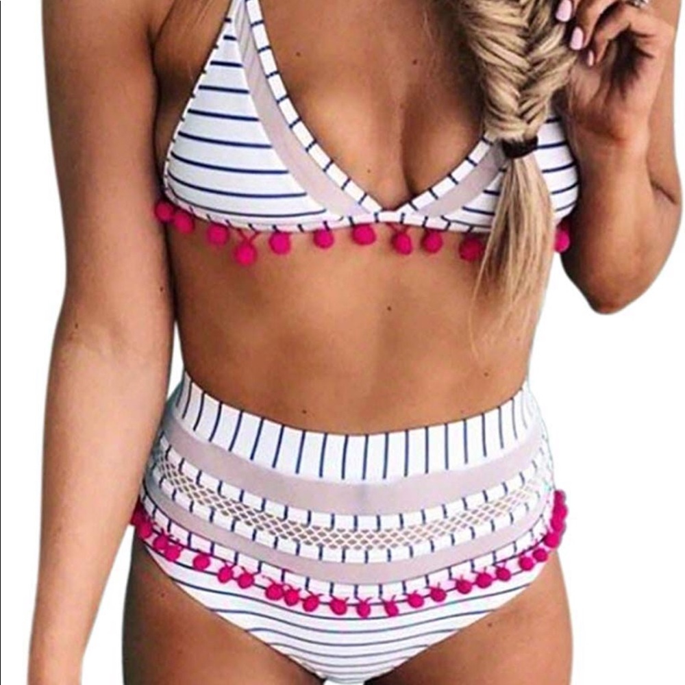 Brand new high waisted striped swimsuit